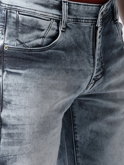 Men Blue Washed Slim Fit Denim Shorts