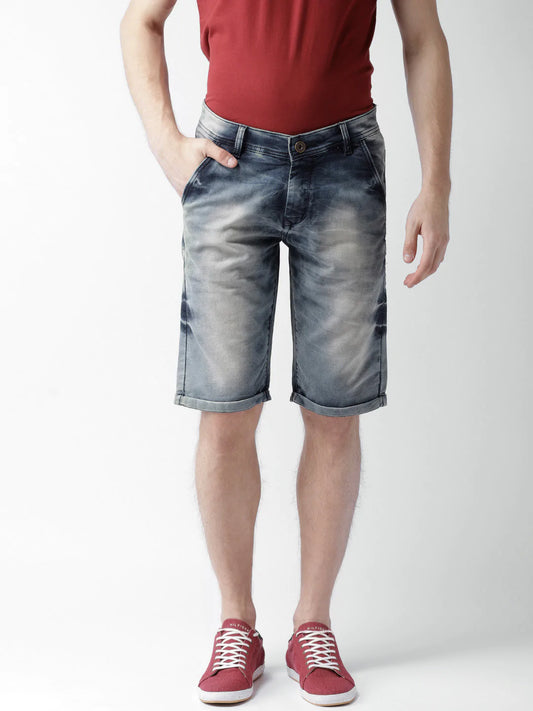 Men Blue Washed Slim Fit Denim Shorts