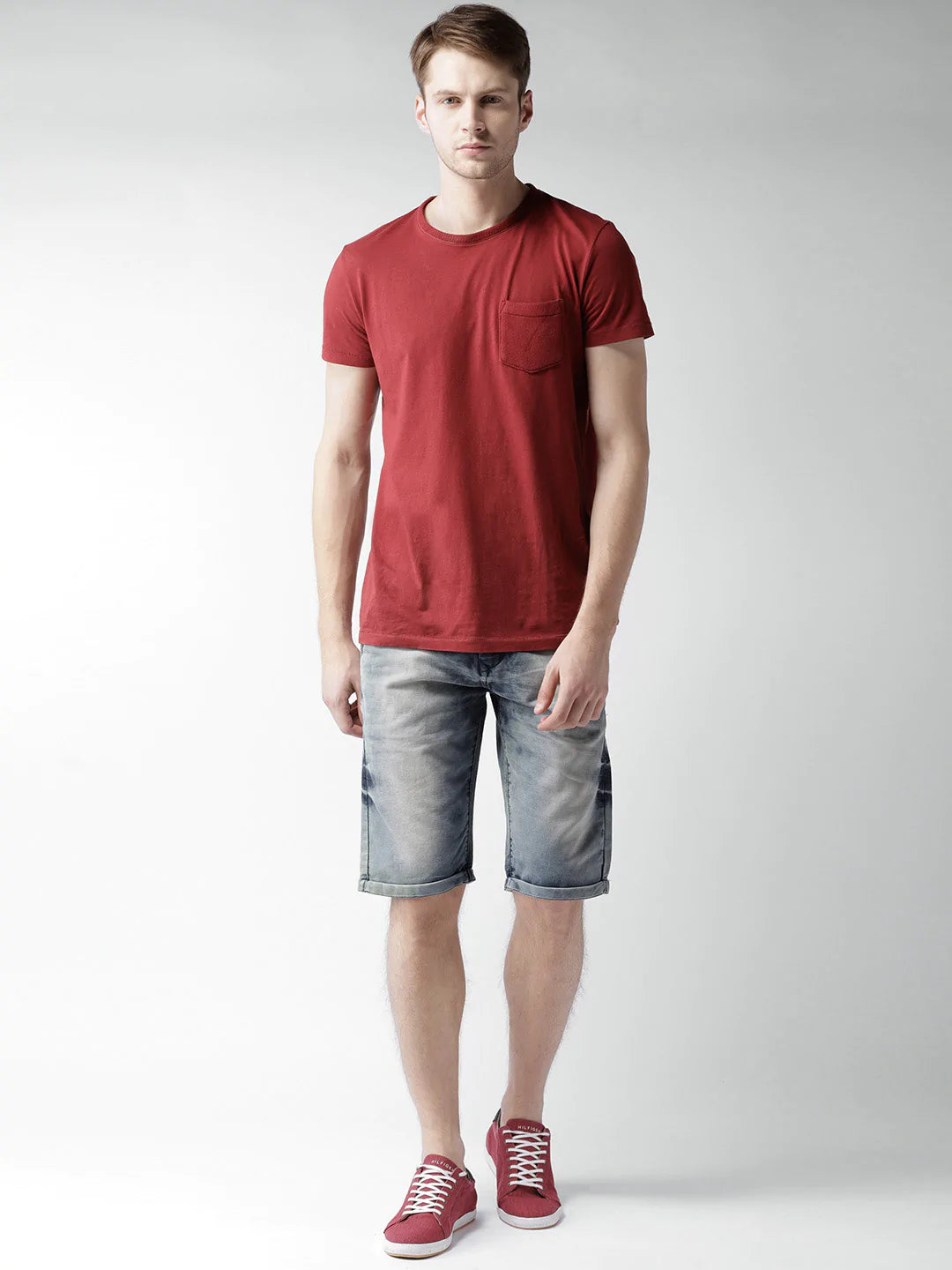 Men Blue Washed Slim Fit Denim Shorts