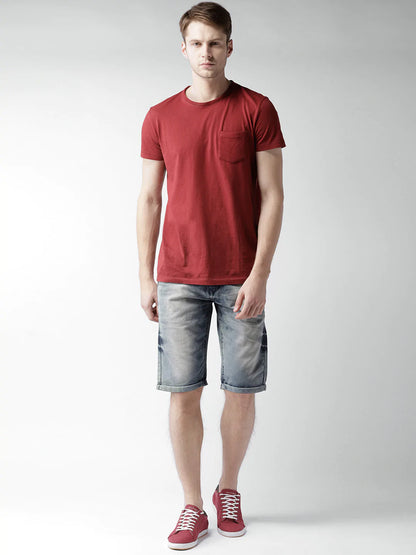 Men Blue Washed Slim Fit Denim Shorts