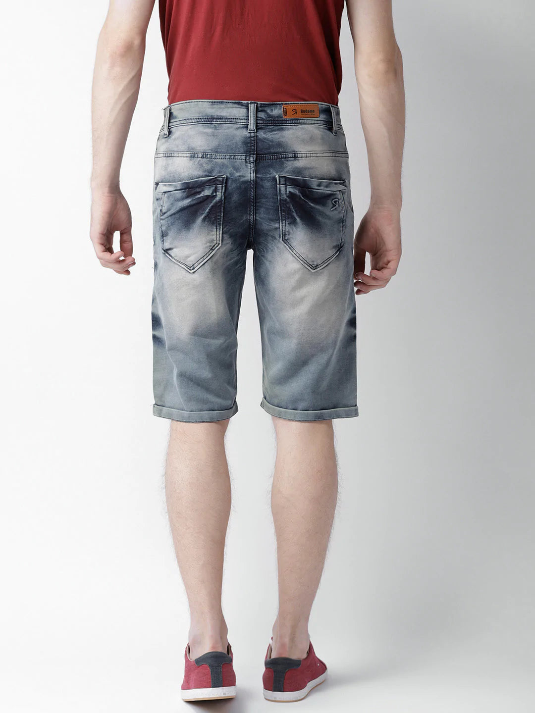 Men Blue Washed Slim Fit Denim Shorts
