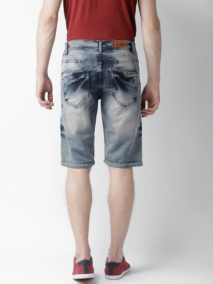 Men Blue Washed Slim Fit Denim Shorts