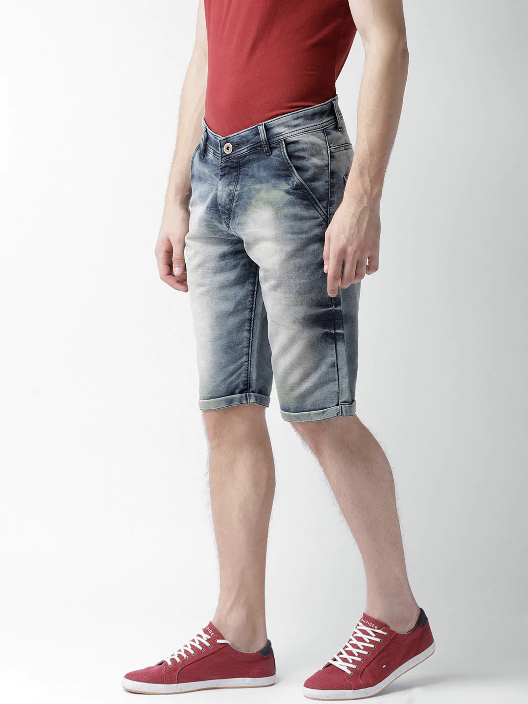 Men Blue Washed Slim Fit Denim Shorts