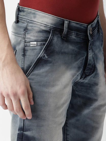 Men Blue Washed Slim Fit Denim Shorts