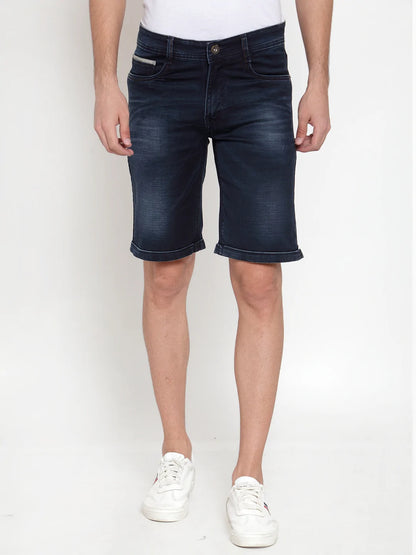 Men Blue Washed Slim Fit Denim Shorts