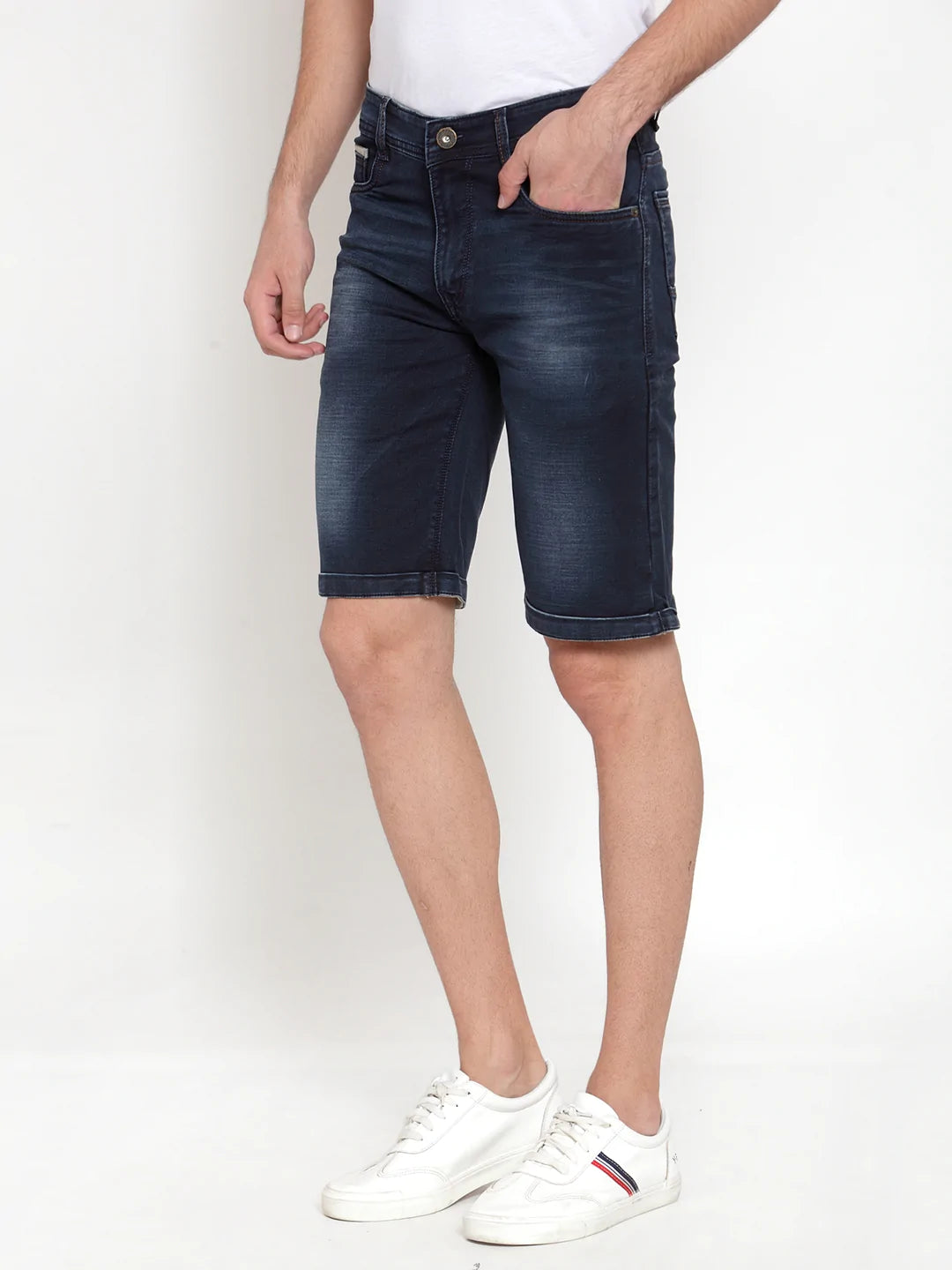 Men Blue Washed Slim Fit Denim Shorts