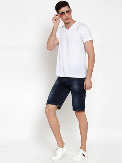 Men Blue Washed Slim Fit Denim Shorts