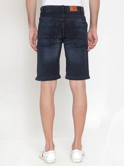 Men Blue Washed Slim Fit Denim Shorts