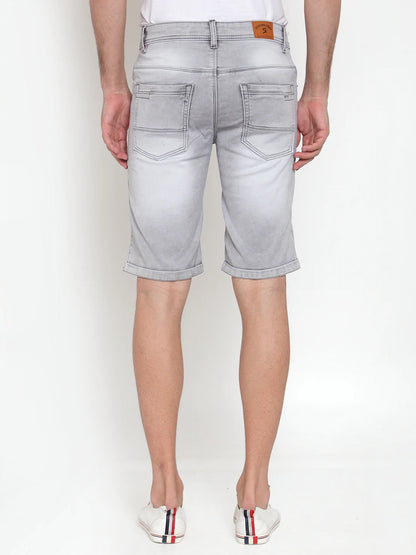 Men Grey Washed Slim Fit Denim Shorts