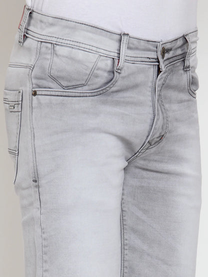Men Grey Washed Slim Fit Denim Shorts