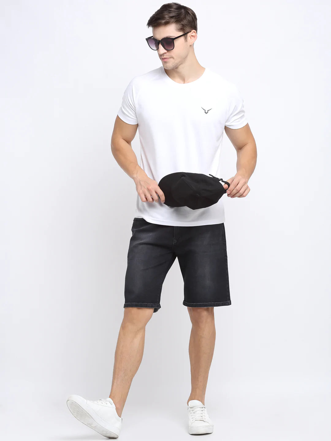 Men Black Washed Regular Fit Denim Shorts