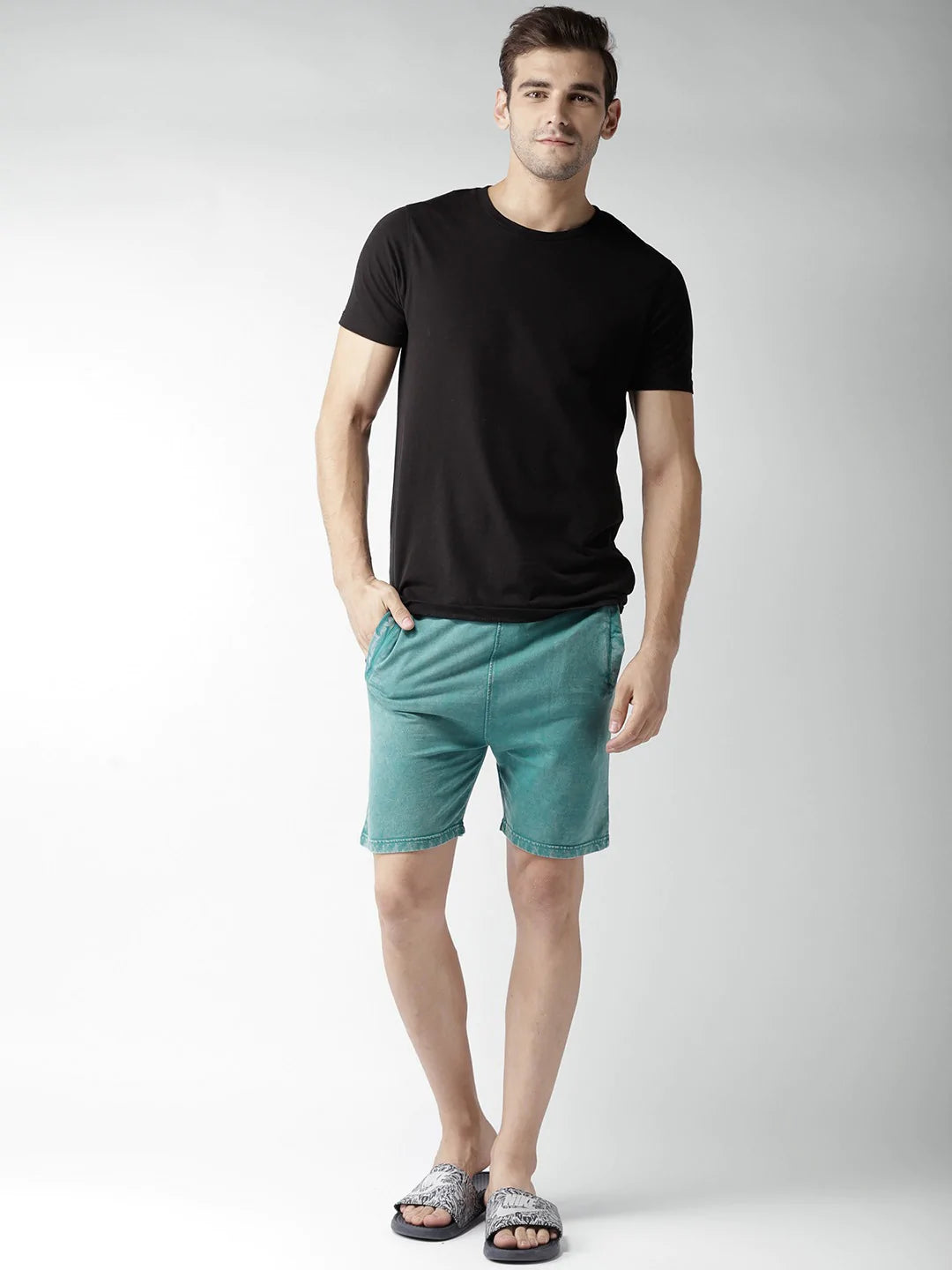 Men Green Slim Fit Shorts