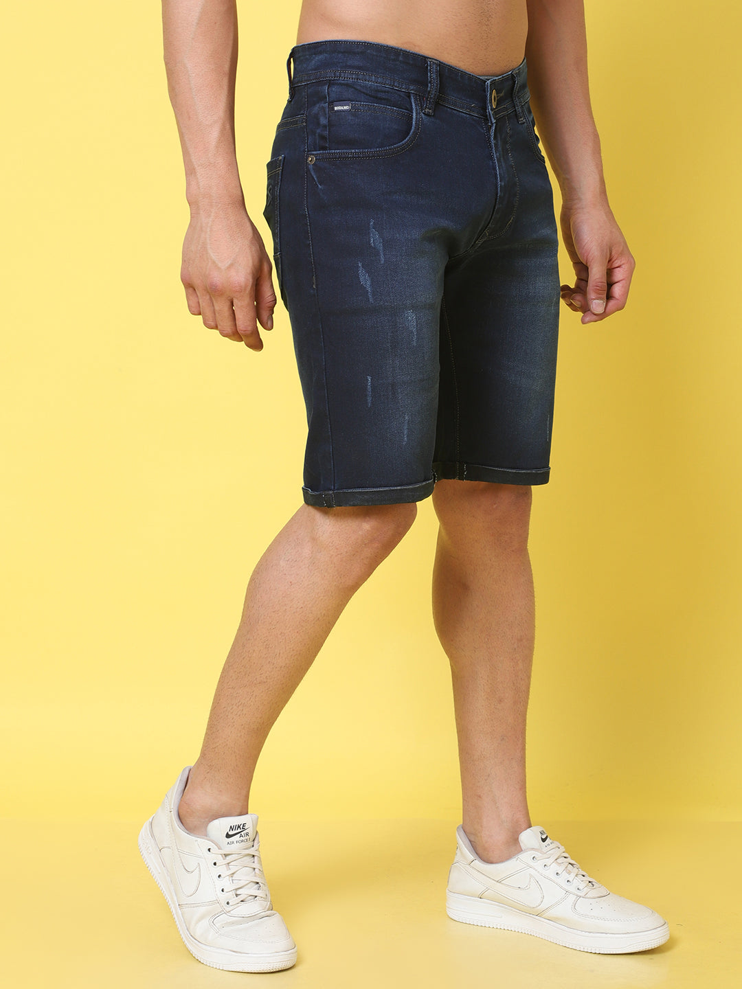 Men Blue Washed Slim Fit Cotton Denim Shorts