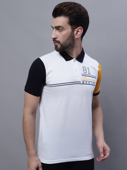 Typography Printed Polo Collar Slim Fit Cotton T-shirt