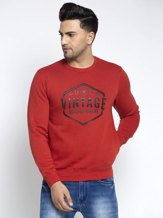 Men Red Printed Sweatshirt
